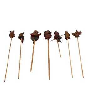 Vintage Handmade Mid-Century Clay Pottery Cocktail Appetizer Picks, Set Of 7